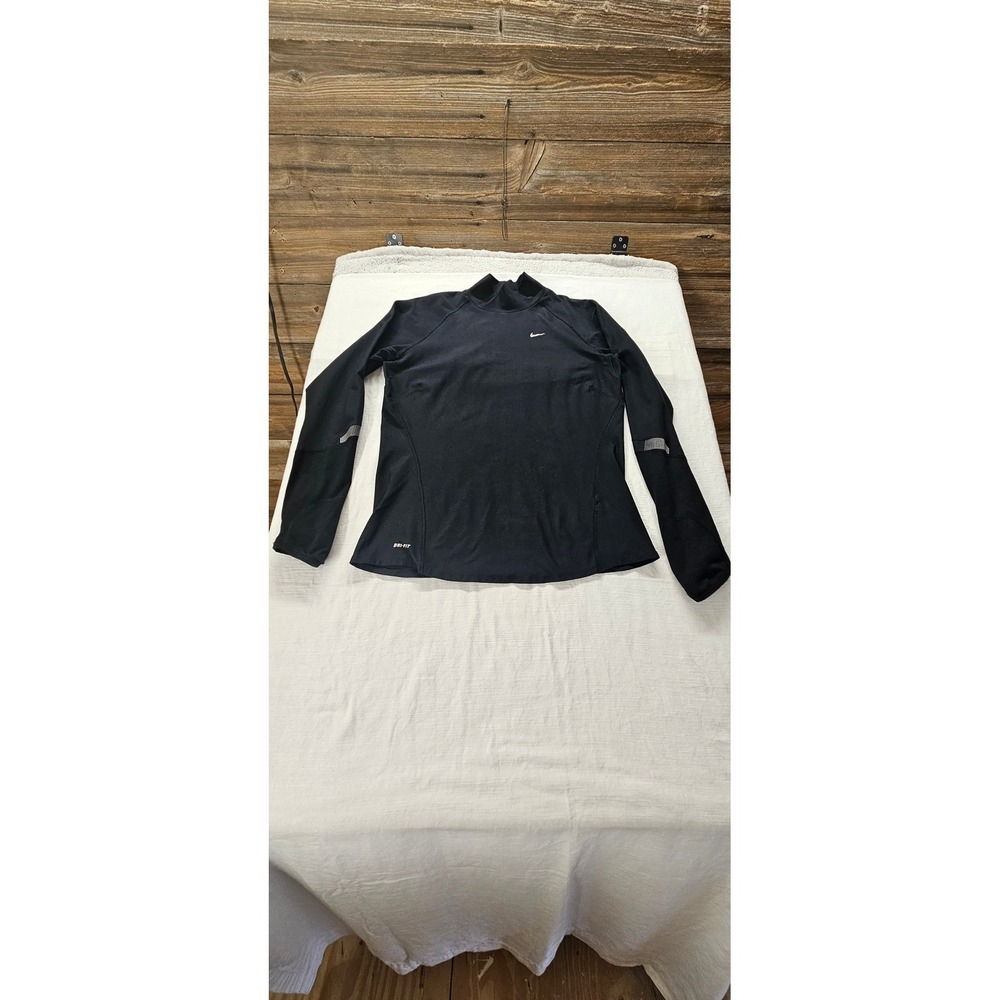 Nike Dri-FIT Womens Mock Neck Long Sleeve Running Top Black Large Reflective